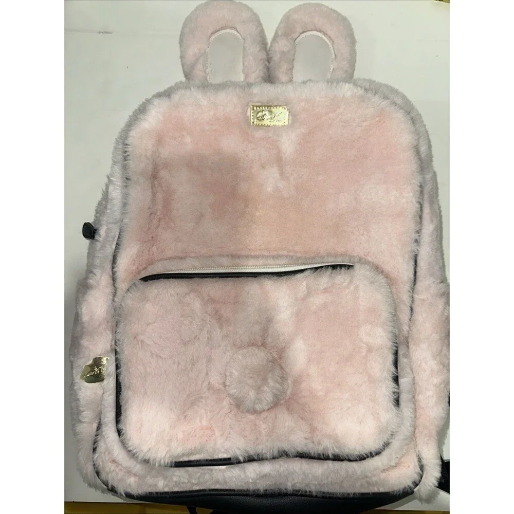 LUV Betsey Johnson Rabbit  Backpack Pink EUC Adorable Fury Bunny Ears & Tail